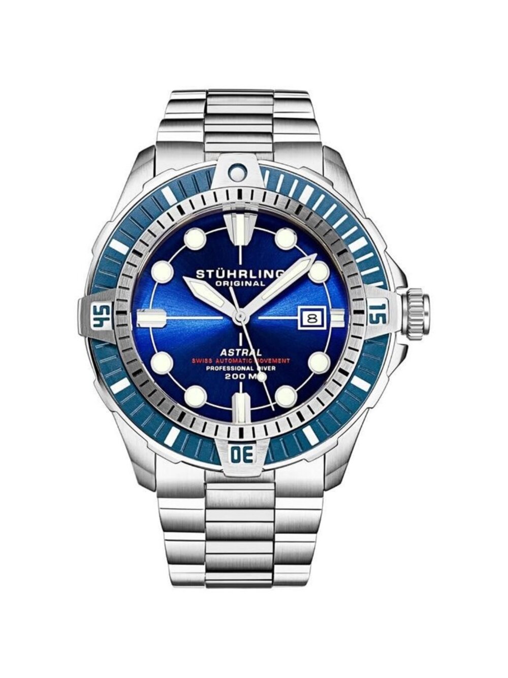 NWT Stuhrling Original Aquadiver Automatic Blue Dial Men's Watch